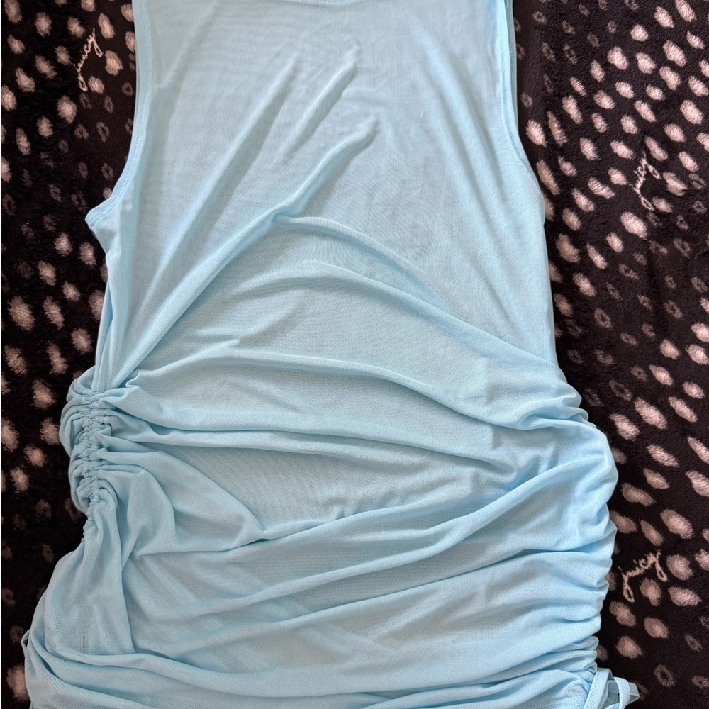 Light Blue Ruched Sleeveless Dress